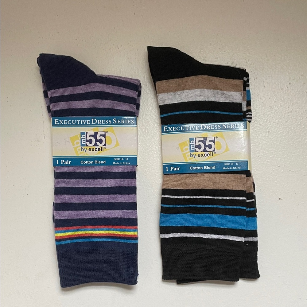 Executive Dress Series Striped Socks - Black, Blue, and Purple